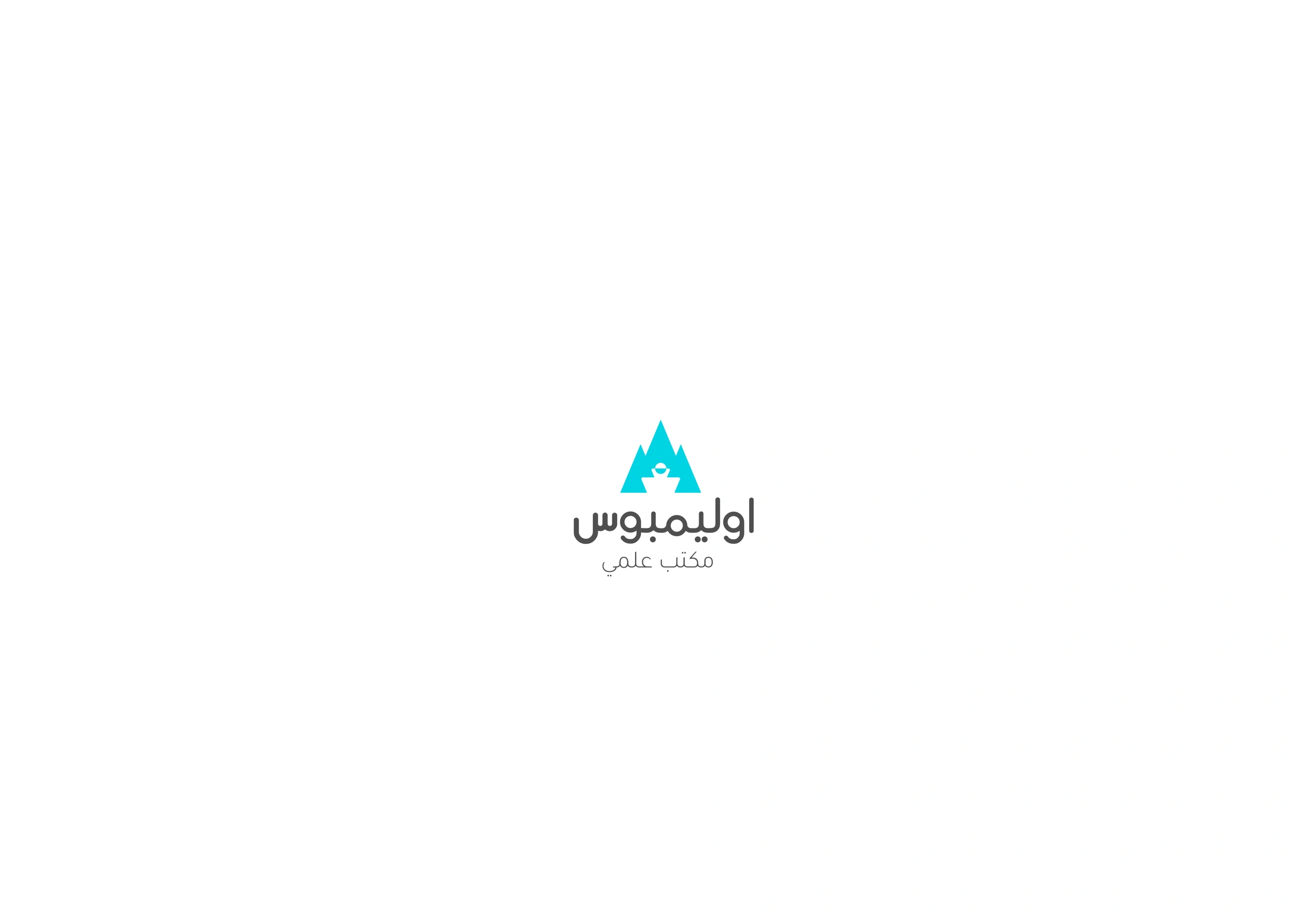 Olympus Arabic wordmark with a turquoise mountain emblem and grey lettering